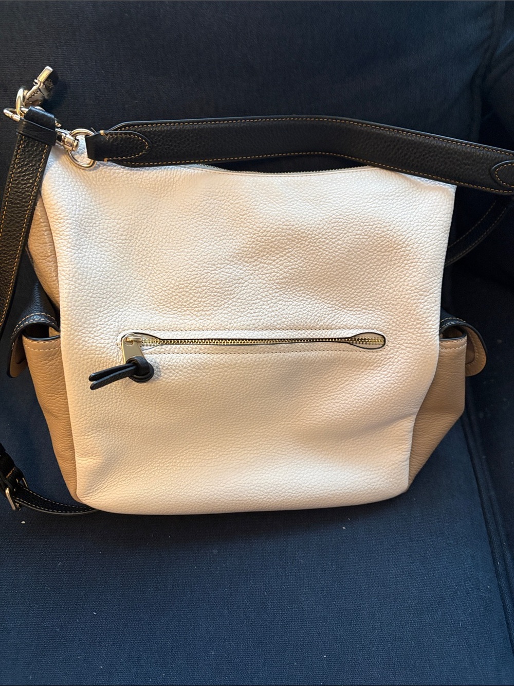 Coach Two-Tone Pebbled Leather Shoulder Bag in Cream and Black - Picture 2 of 8